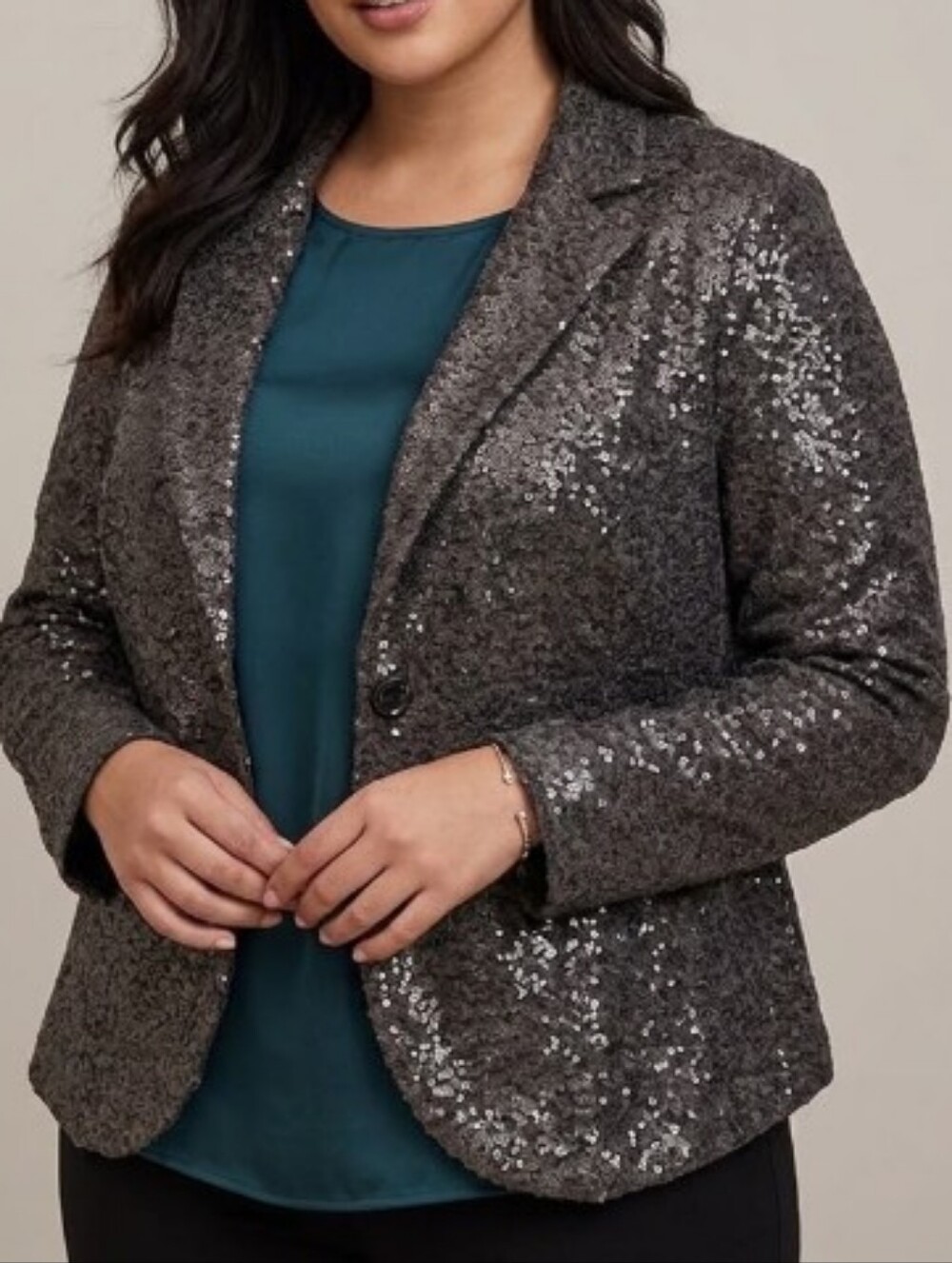 Torrid Sequin Blazer Jacket Two Button Sparkle Festive Dressy Charcoal Gray 12